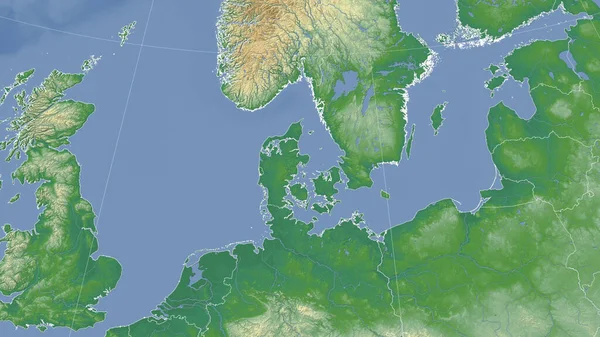 Danimarka Komşuları Uzak Eğimli Perspektif Özet Yok Renk Fiziksel Haritası — Stok fotoğraf