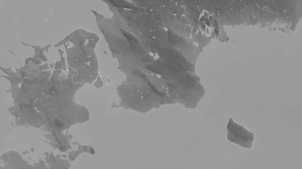 Hovedstaden Region Denmark Grayscaled Map Lakes Rivers Shape Outlined Its — Stock Photo, Image