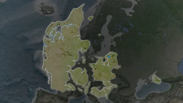 丹麦地区在其周围环境暗淡的背景下扩大了 变得明亮了 卫星图像 — 图库照片
