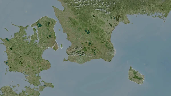 丹麦地区Hovedstaden 卫星图像 形状与它的国家相对应 3D渲染 — 图库照片