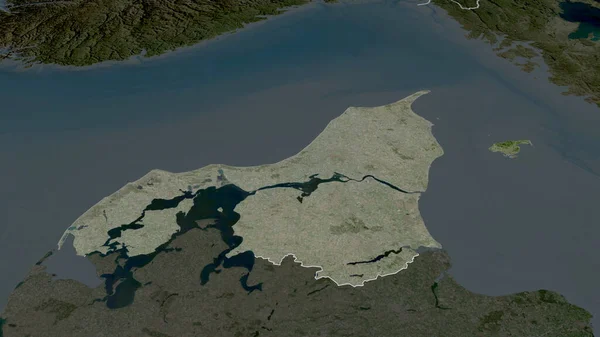 Nordjylland Danimarka Bölgesi Yakınlaştırıldı Altı Çizildi Uydu Görüntüleri Görüntüleme — Stok fotoğraf