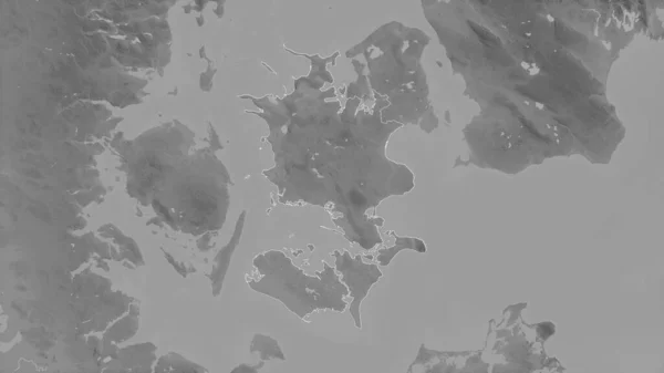 Sjclland Region Denmark Grayscaled Map Lakes Rivers Shape Outlined Its — Stock Photo, Image