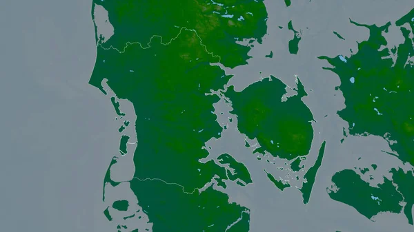 Syddanmark Regionen Danmark Färgade Skuggdata Med Sjöar Och Floder Form — Stockfoto