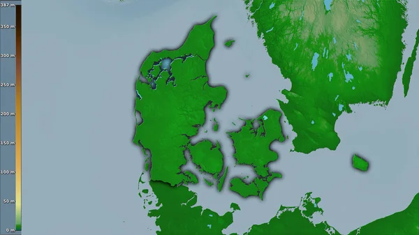 Фізична Карта Території Данії Стереографічній Проекції Легендою Сирою Композицією Растрових — стокове фото