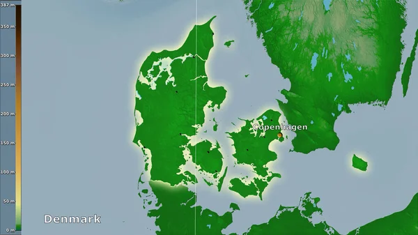 Φυσικός Χάρτης Εντός Της Περιοχής Της Δανίας Στην Στερεογραφική Προβολή — Φωτογραφία Αρχείου