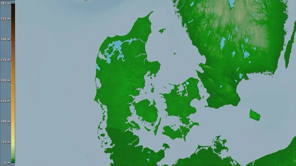 Фізична Карта Території Данії Стереографічній Проекції Легендарно Сирою Композицією Растрових — стокове фото