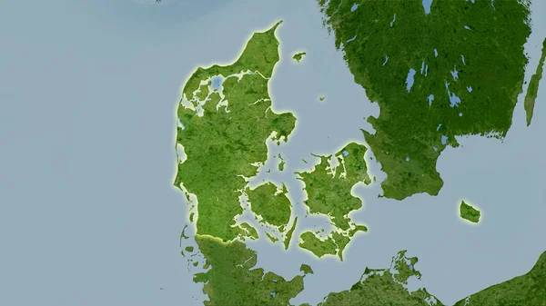 卫星B地图上丹麦地区的立体投影 具有发光轮廓的栅格层的原始成分 — 图库照片