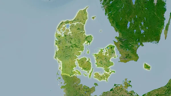 衛星C地図上のデンマーク領域の立体投影 光輝く輪郭を持つラスター層の生の組成 — ストック写真