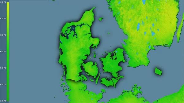 Gemiddelde Dagelijkse Temperatuurvariatie Het Deense Gebied Stereografische Projectie Met Legende — Stockfoto