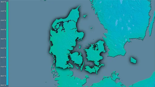 Température Minimale Mois Froid Dans Zone Danemark Dans Projection Stéréographique — Photo