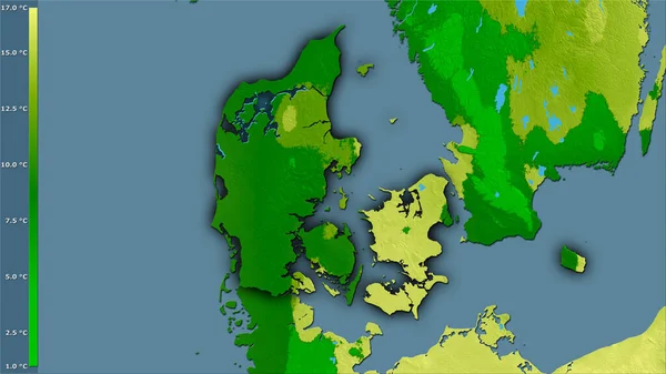 Gemiddelde Temperatuur Van Het Warmste Kwart Het Deense Gebied Stereografische — Stockfoto