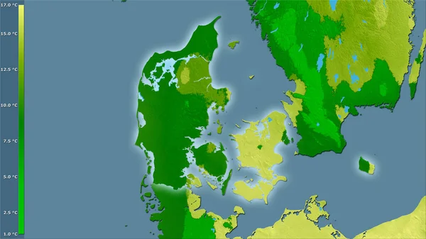 Temperatura Média Trimestre Mais Quente Dentro Área Dinamarca Projeção Estereográfica — Fotografia de Stock