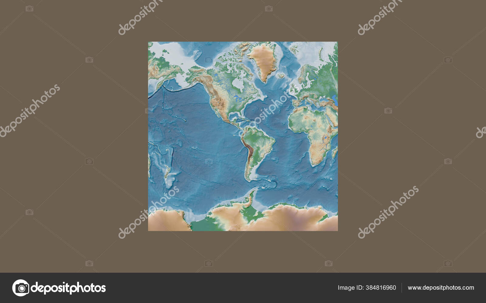 Квадратная Рамка Крупномасштабной Карты Мира Косой Проекции Ван.