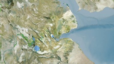 Uydu D haritasında stereografik projeksiyondaki Cibuti alanı - raster katmanlarının ham bileşimi