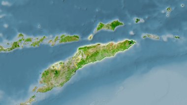 Uydudaki Doğu Timor bölgesi stereografik projeksiyondaki bir harita - ışık saçan ana hatlı raster katmanlarının ham bileşimi