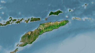 Stereografik projeksiyondaki C uydusu üzerinde Doğu Timor alanı - koyu parlak dış hatlı raster tabakalarının ham bileşimi