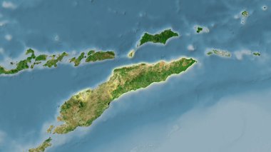 Stereografik projeksiyondaki D uydusundaki Doğu Timor bölgesi - ışık saçan ana hatlı raster katmanlarının ham bileşimi