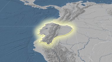 Ekvador ve mahallesi. Uzak eğimli perspektif - şekil parlıyordu. Gri tonlama yükseklik haritası