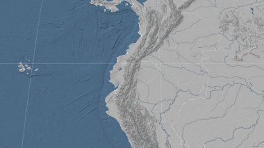 Ekvador ve mahallesi. Uzak eğimli perspektif - özet yok. Gri tonlama yükseklik haritası