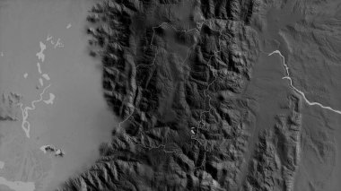 Chimborazo, Ekvador vilayeti. Gölleri ve nehirleri olan gri tonlu bir harita. Ülke alanına göre şekillendirilmiş. 3B görüntüleme