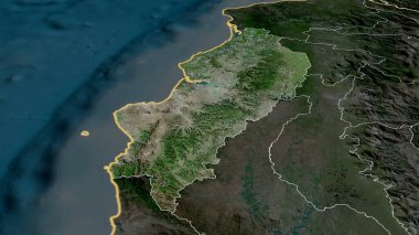 Manabi - Ekvador vilayeti yakınlaştırıldı ve altı çizildi. Uydu görüntüleri. 3B görüntüleme