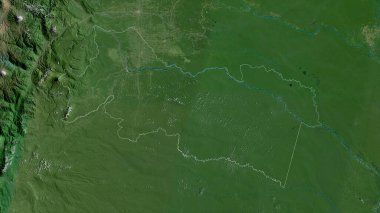 Orellana, Ekvador vilayeti. Uydu görüntüleri. Ülke alanına göre şekillendirilmiş. 3B görüntüleme