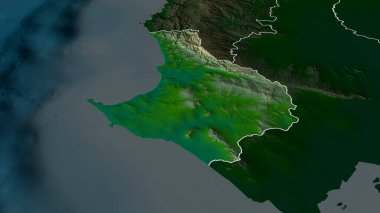 Santa Elena - Ekvador vilayeti yakınlaştırıldı ve altı çizildi. Ana fiziksel manzara özellikleri. 3B görüntüleme