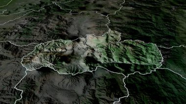 Tungurahua - Ekvador vilayeti yakınlaştırıldı ve altı çizildi. Uydu görüntüleri. 3B görüntüleme