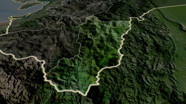 Zamora Chinchipe - Ekvador vilayeti yakınlaştırıldı ve altı çizildi. Uydu görüntüleri. 3B görüntüleme