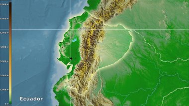 Efsanevi stereografik projeksiyonda Ekvador bölgesinin fiziksel haritası - ana bileşim