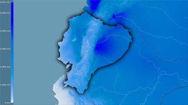 Efsanevi stereografik projeksiyonda Ekvador bölgesinde yıllık yağış - koyu parlak dış hatlı raster tabakalarının ham bileşimi