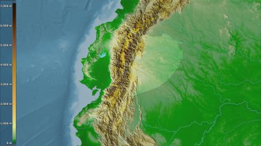 Ekvador bölgesinde, efsanevi stereografik projeksiyondaki fiziksel harita - raster katmanlarının ham bileşimi