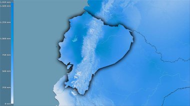 Efsanevi stereografik projeksiyondaki Ekvador bölgesinin en sıcak çeyreğinin yağışı - koyu parlak çizgili raster tabakalarının ham bileşimi