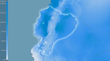 Efsanevi stereografik projeksiyondaki Ekvador bölgesinin en sıcak çeyreğinin yağışı - ışık yansıtan ana hatlı raster tabakalarının ham bileşimi