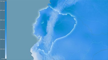 Efsanevi stereografik projeksiyondaki Ekvador bölgesindeki en nemli ayın yağışı - ışık saçan ana hatlı raster tabakalarının ham bileşimi