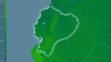 Efsanevi stereografik projeksiyondaki Ekvador bölgesindeki ortalama yıllık sıcaklık değişkeni - ışık saçan dış hatları olan raster tabakalarının ham bileşimi