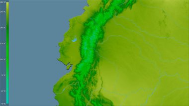 Efsanevi stereografik projeksiyonda Ekvador bölgesinde yıllık ortalama sıcaklık - raster katmanlarının ham bileşimi