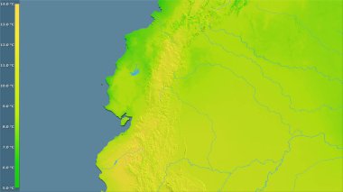 Efsanevi stereografik projeksiyondaki Ekvador bölgesindeki ortalama diurnal sıcaklık değişimi - raster katmanlarının ham bileşimi