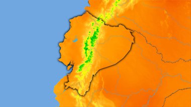 Stereografik projeksiyondaki yıllık sıcaklık haritasında Ekvador alanı - koyu parlak dış hatlı raster tabakalarının ham bileşimi