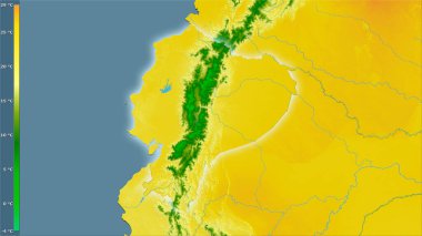 Efsanevi stereografik projeksiyondaki Ekvador bölgesinin en sıcak çeyreğinin ortalama sıcaklığı - ışığın parladığı ana hatlı raster tabakalarının ham bileşimi