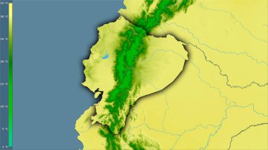 Efsanevi stereografik projeksiyonda Ekvador bölgesindeki en sıcak ayın maksimum sıcaklığı - koyu parlak dış hatlı raster tabakalarının ham bileşimi