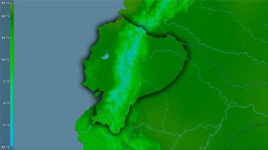 Efsanevi stereografik projeksiyondaki Ekvador bölgesindeki en soğuk ayın en düşük sıcaklığı - koyu parlak dış hatlı raster tabakalarının ham bileşimi