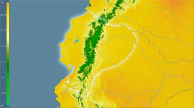 Efsanevi stereografik projeksiyondaki Ekvador bölgesinin en sıcak çeyreğinin ortalama sıcaklığı - ışığın parladığı ana hatlı raster tabakalarının ham bileşimi