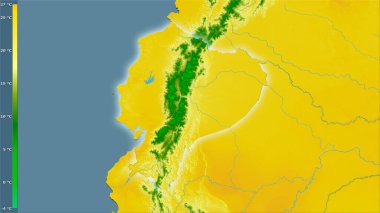 Efsanevi stereografik projeksiyondaki Ekvador bölgesinin en sıcak çeyreğinin ortalama sıcaklığı - ışığın parladığı ana hatlı raster tabakalarının ham bileşimi