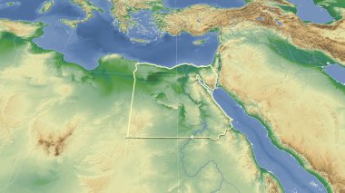 Mısır ve mahallesi. Uzak eğimli perspektif - şekil çizilmiş. renk fiziksel haritası