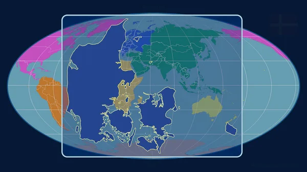 덴마크의 윤곽을 웨이드 투영의 지도에 수있다 형상이 중심이다 대륙의 — 스톡 사진