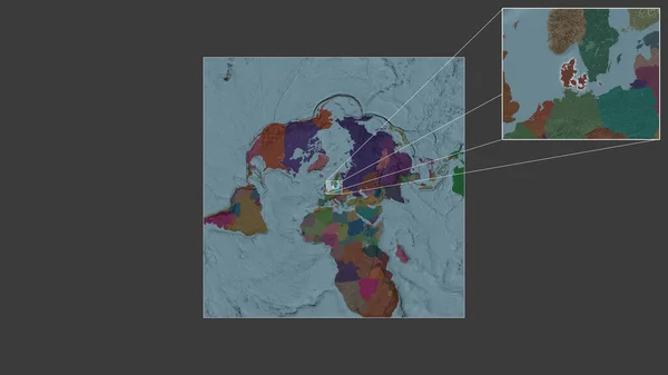 Rozszerzony Powiększony Obszar Danii Wydobyty Mapy Świata Dużą Skalę Wiodącymi — Zdjęcie stockowe