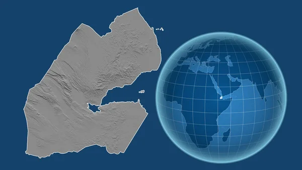 Dschibuti Globus Mit Der Form Des Landes Gegen Gezoomte Landkarte — Stockfoto