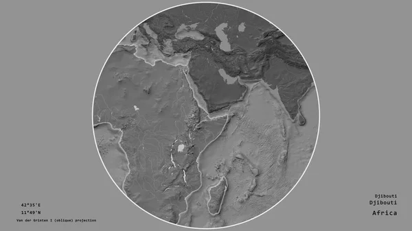 Area Djibouti Centered Circle Surrounding Its Continent Desaturated Background Capital — Stock Photo, Image