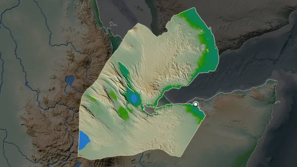 Het Gemarkeerde Gebied Van Djibouti Met Hoofdpunt Gedeukte Kaart Van — Stockfoto